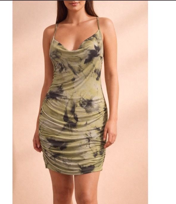 Missguided Summer Tie Dye Ruched Cowl Neck Mini Dress Y2K UK 12